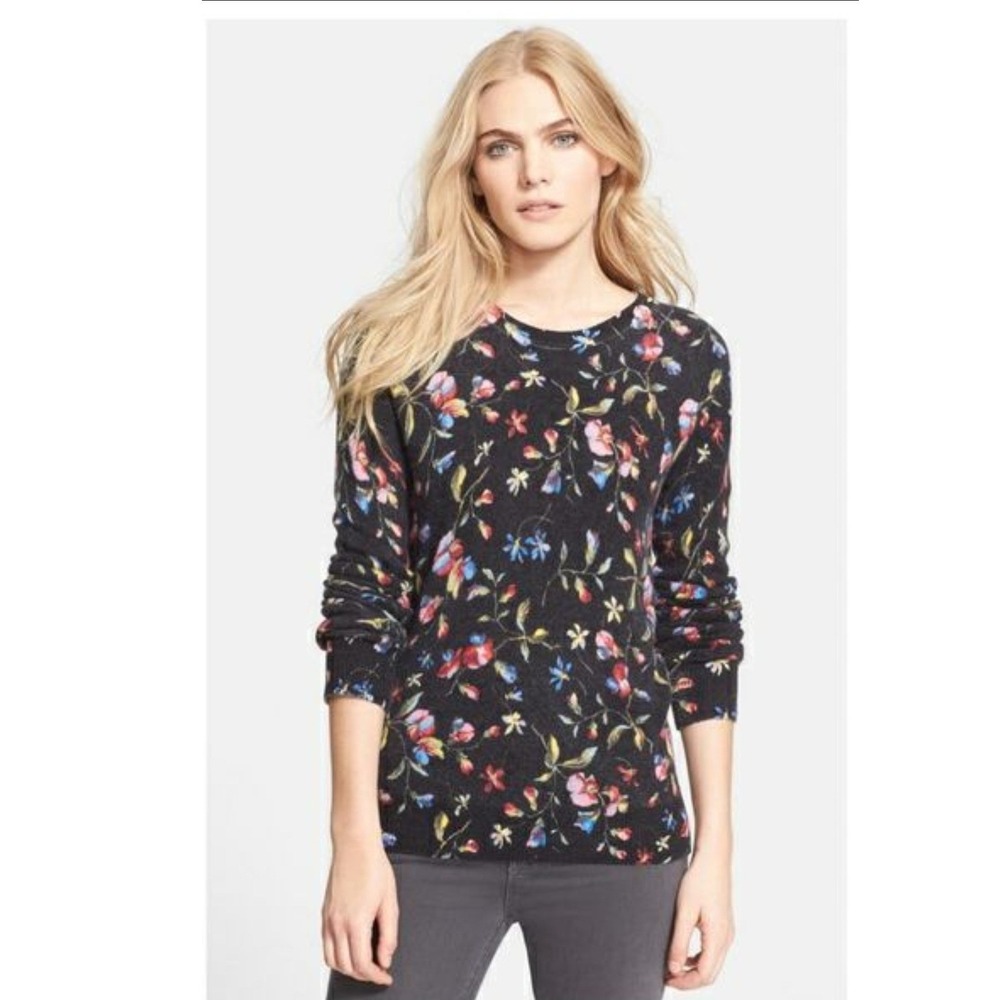 Equipment Cashmere Sloan Sweater Slim Fit Charcoal Grey Botanical Floral XS